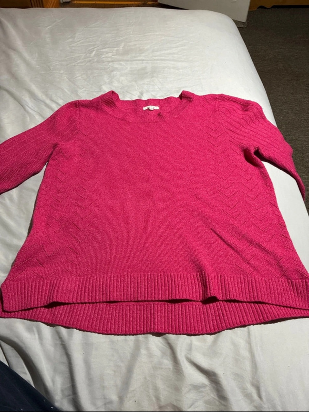 Maurices Hot Pink Crewneck Sweater with Subtle Chevron Stitch